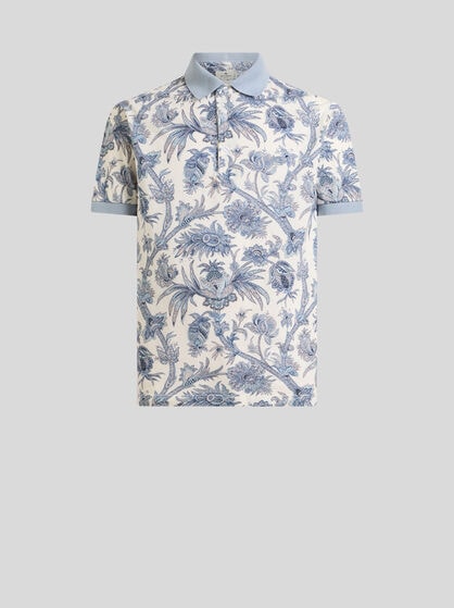 COTTON PIQU&Eacute; POLO SHIRT WITH FLORAL PAISLEY MOTIF