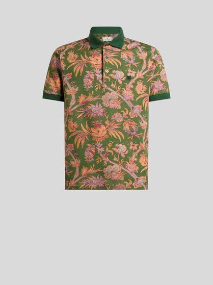 COTTON PIQU&Eacute; POLO SHIRT WITH FLORAL PAISLEY MOTIF