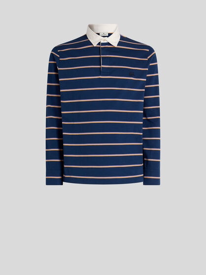 LONG-SLEEVED COTTON POLO SHIRT WITH SHIRT COLLAR AND STRIPED MOTIF