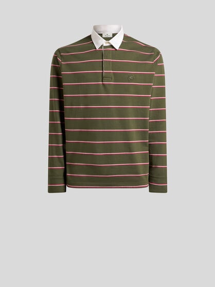 LONG-SLEEVED COTTON POLO SHIRT WITH SHIRT COLLAR AND STRIPED MOTIF
