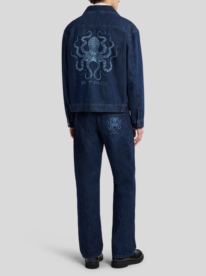 DENIM JACKET WITH OCTOPUS EMBROIDERY AND LOGO