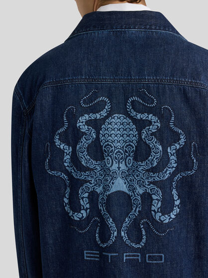 DENIM JACKET WITH OCTOPUS EMBROIDERY AND LOGO