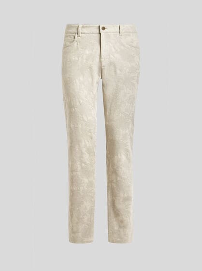 COTTON GABARDINE JACQUARD TROUSERS WITH FLORAL MOTIF