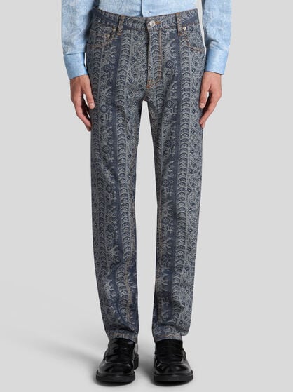 JACQUARD JEANS WITH LOGO TAG