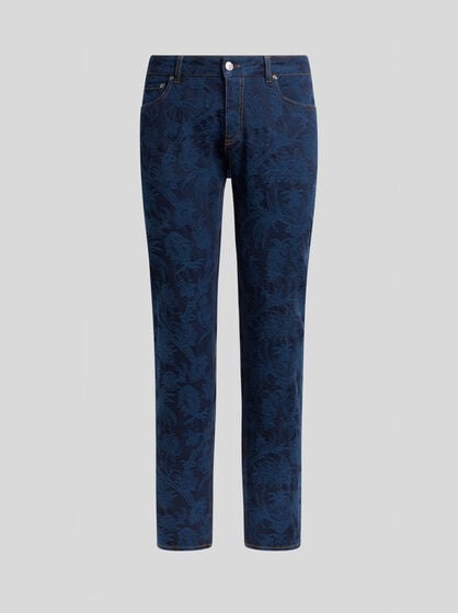 JACQUARD-JEANS IM REGULAR FIT AUS DENIM AUS BAUMWOLLE MIT FLORALEM MOTIV