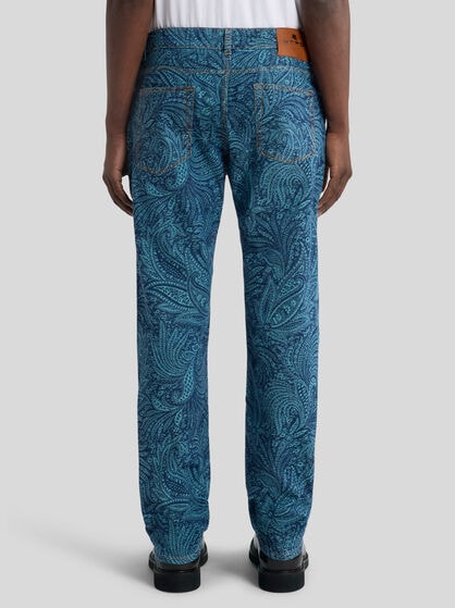 STRETCH JEANS WITH ALL-OVER FOLIAGE