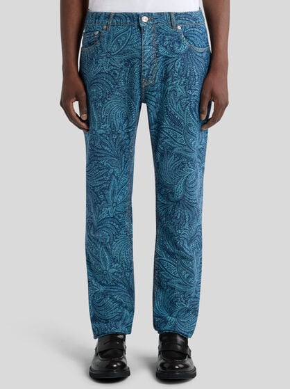 STRETCH JEANS WITH ALL-OVER FOLIAGE