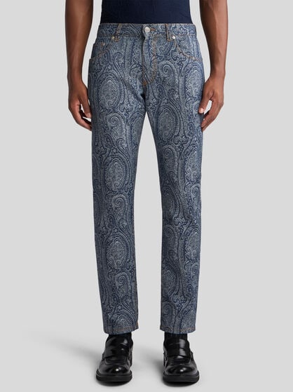 JEANS WITH PAISLEY MOTIF ALL OVER