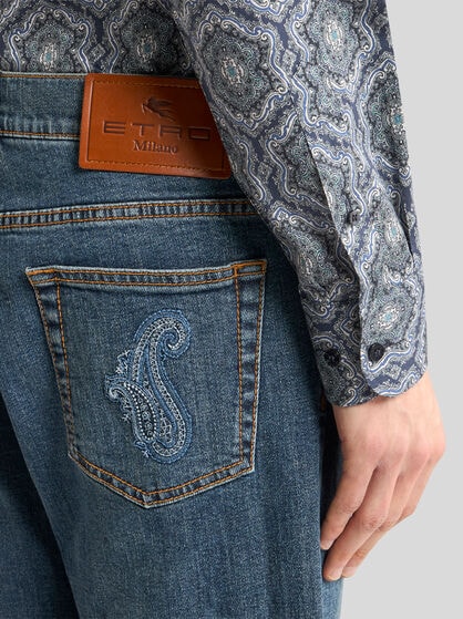 SLIM-FIT JEANS WITH PAISLEY EMBROIDERY