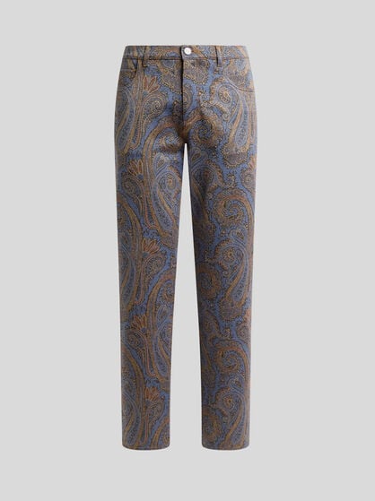 STRAIGHT-LEG COTTON-BLEND JACQUARD TROUSERS WITH PAISLEY MOTIF