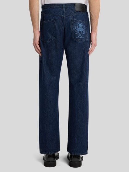 JEANS WITH OCTOPUS EMBROIDERY AND LOGO