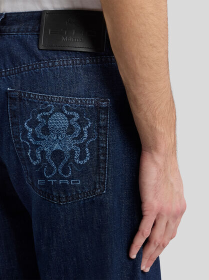 JEANS WITH OCTOPUS EMBROIDERY AND LOGO