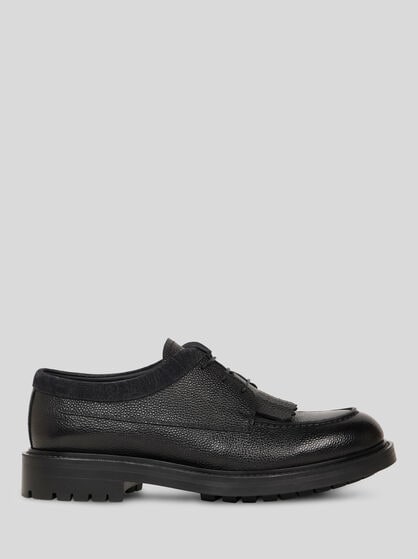 LACE-UP GRAINED LEATHER LOAFERS