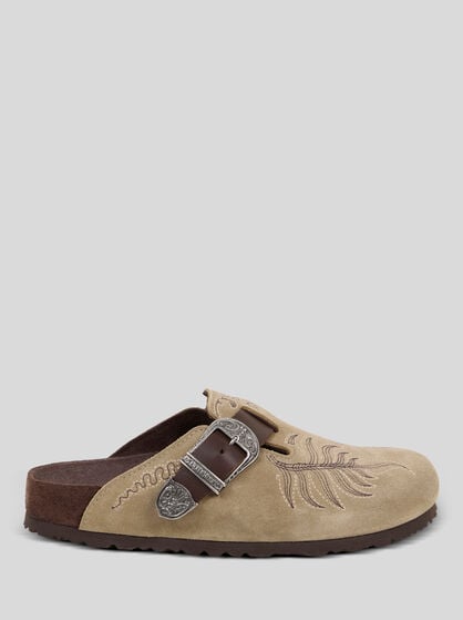 BIRKENSTOCK BY ETRO EMBROIDERED SUEDE BOSTON CLOGS