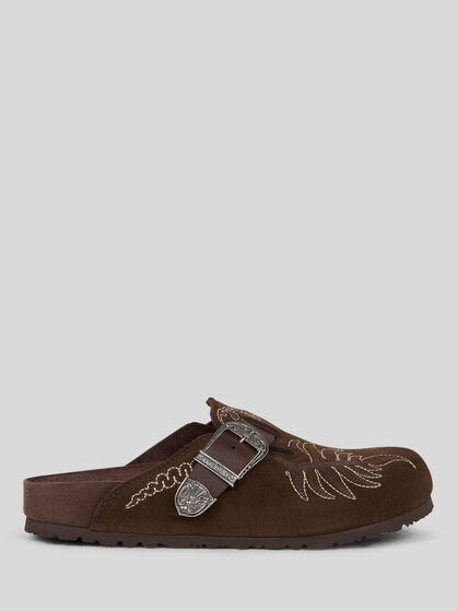 BIRKENSTOCK BY ETRO EMBROIDERED SUEDE BOSTON CLOGS