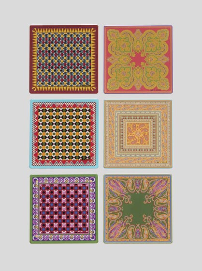 SET OF SIX COASTERS WITH VARIOUS MOTIFS