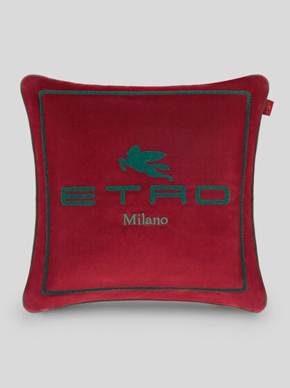 CUSCINO IN COTONE CON PEGASO E LOGO ETRO RICAMATI