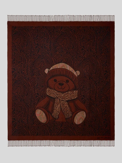 WOOL JACQUARD THROW BLANKET WITH TEDDY BEAR AND ARNICA MOTIF