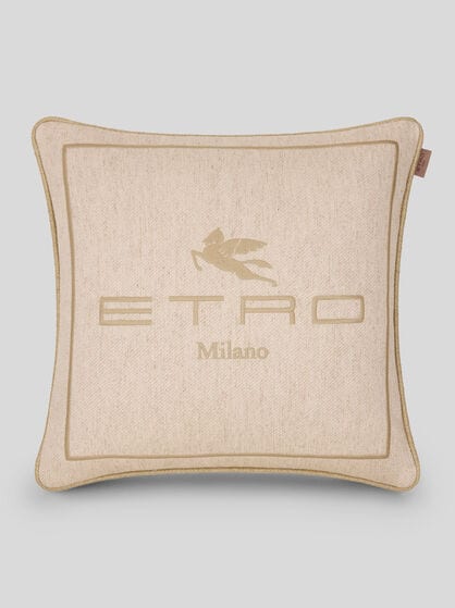 LINEN-BLEND CUSHION WITH EMBROIDERED LOGO
