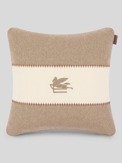 WOOL-BLEND CUSHION WITH BAND AND EMBROIDERED PEGASO LOGO