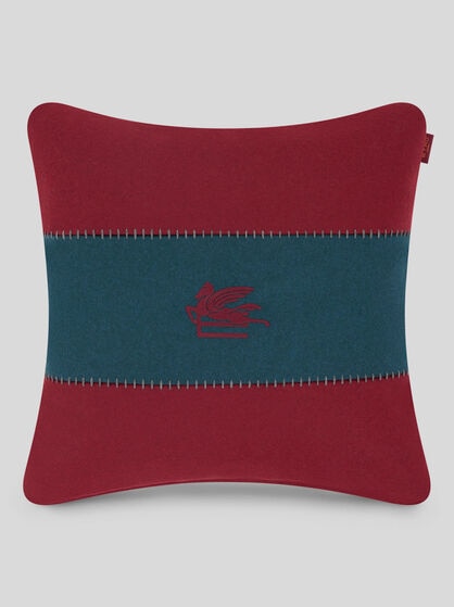WOOL-BLEND CUSHION WITH BAND AND EMBROIDERED PEGASO LOGO