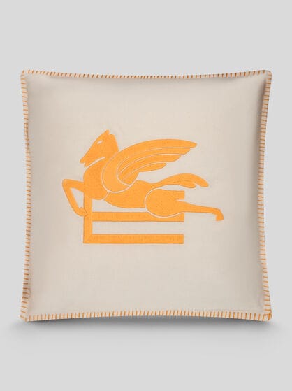 CUSHION WITH EMBROIDERED PEGASO AND LOGO