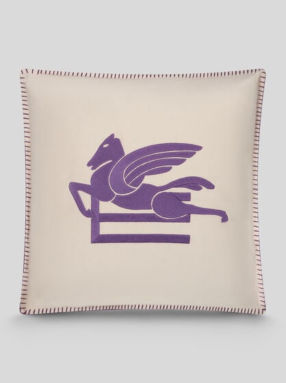 CUSHION WITH EMBROIDERED PEGASO AND LOGO