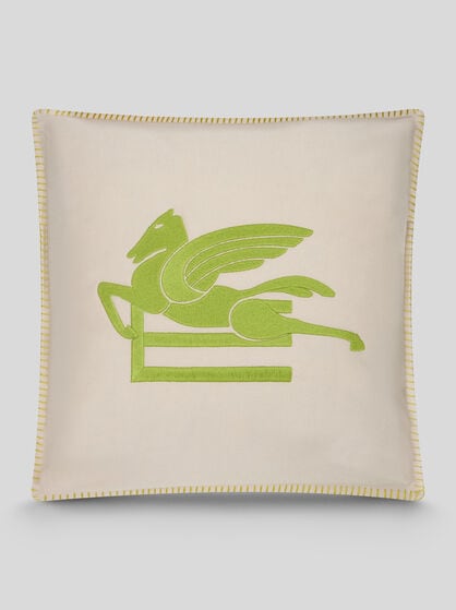 CUSHION WITH EMBROIDERED PEGASO AND LOGO