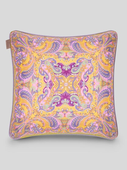SILK CUSHION WITH LEAFY PRINT