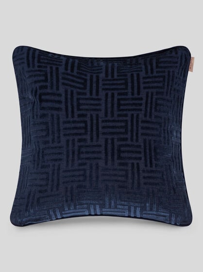 COTTON-BLEND JACQUARD CUSHION WITH MONOGRAM MOTIF