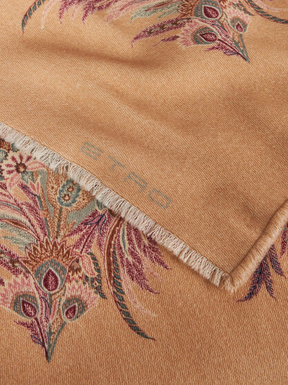 WOOL THROW BLANKET WITH FLORAL BORDER