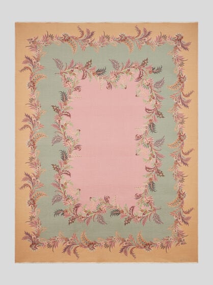 WOOL THROW BLANKET WITH FLORAL BORDER