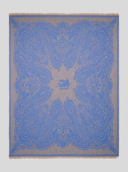 WOOL THROW BLANKET WITH JACQUARD LOGO AND PAISLEY