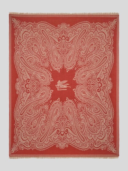 WOOL THROW BLANKET WITH JACQUARD LOGO AND PAISLEY