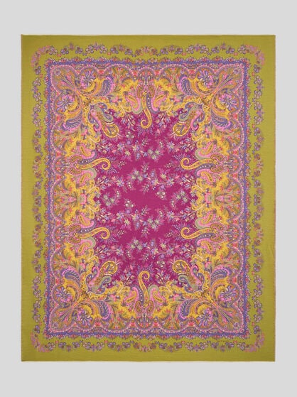 WOOL THROW BLANKET WITH FLOWER AND PAISLEY PRINT