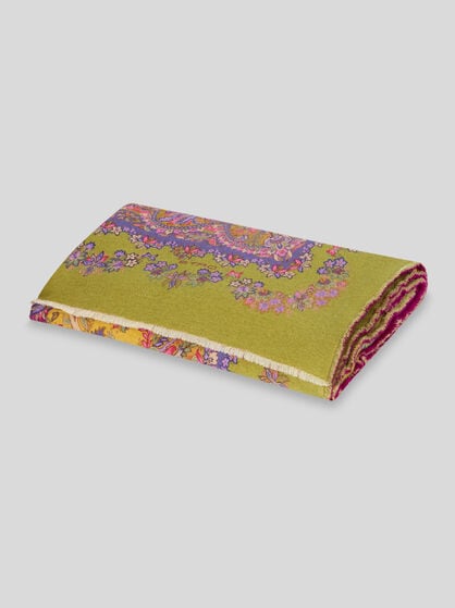WOOL THROW BLANKET WITH FLOWER AND PAISLEY PRINT
