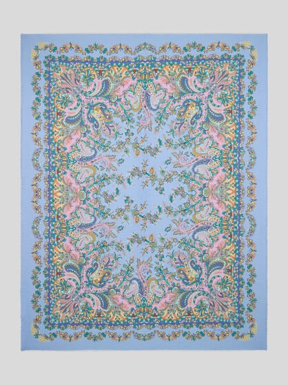 WOOL THROW BLANKET WITH FLOWER AND PAISLEY PRINT