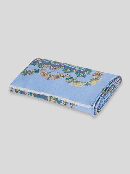 WOOL THROW BLANKET WITH FLOWER AND PAISLEY PRINT