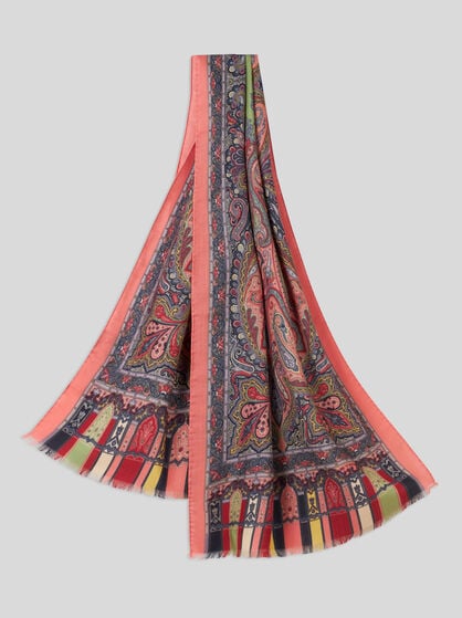 PRINTED WOOL AND SILK SCARF