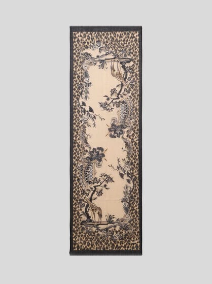 CASHMERE SCARF WITH ANIMAL AND FLOWER PRINT