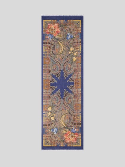 WOOL, CASHMERE AND SILK SCARF WITH PAISLEY AND FLOWER MOTIF
