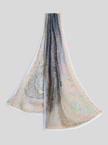 SILK-BLEND SCARF WITH FOLIAGE MOTIF