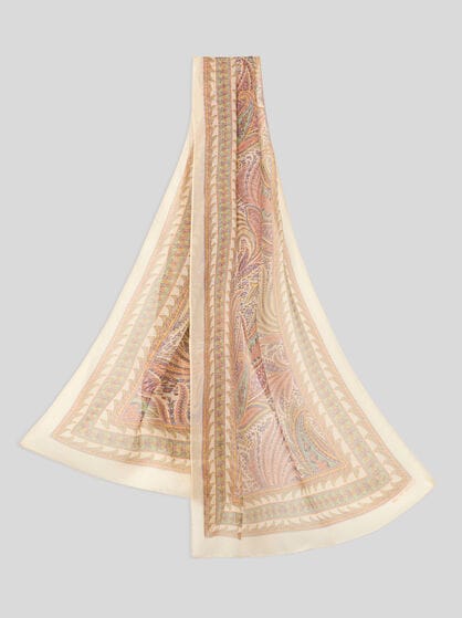 SILK SCARF WITH FOLIAGE MOTIF