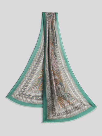 FRINGED SCARF WITH FOLIAGE MOTIF