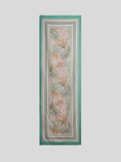 FRINGED SCARF WITH FOLIAGE MOTIF
