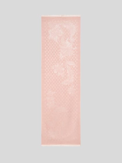 WOOL AND SILK JACQUARD SCARF WITH TIE MOTIF AND FLORAL PATTERN
