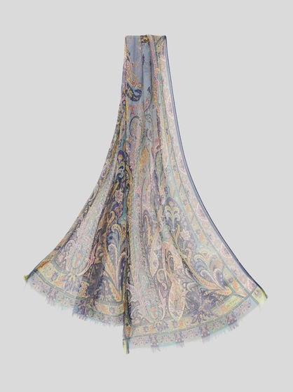 SILK SCARF WITH FLORAL LEAFY MOTIF