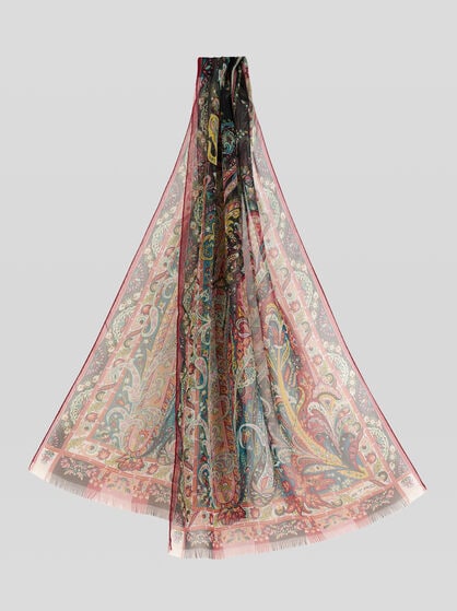 SILK SCARF WITH FLORAL LEAFY MOTIF