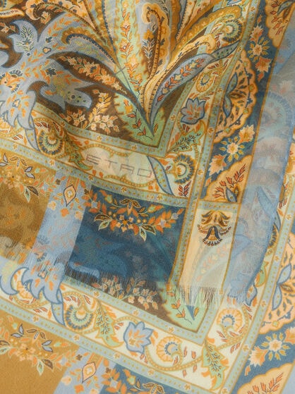 SILK SCARF WITH FLORAL LEAFY MOTIF