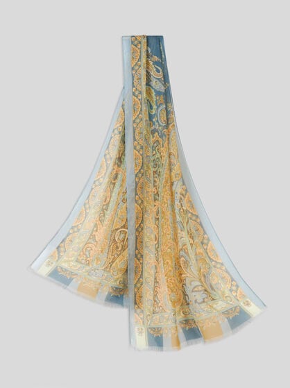 SILK SCARF WITH FLORAL LEAFY MOTIF